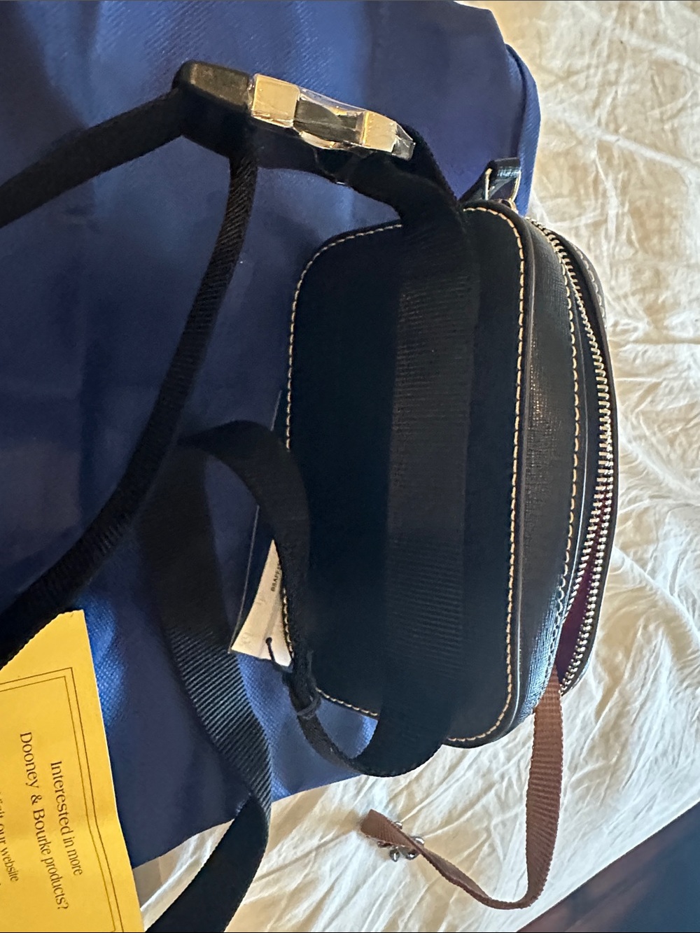 Dooney & Bourke Black Pebbled Crossbody BELT  Bag with White Topstitch belt bag - Picture 4 of 13